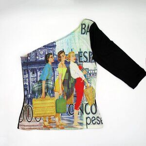 Eyeshadow Y2K One Shoulder Graphic Women Shopping Slinky Top Size L